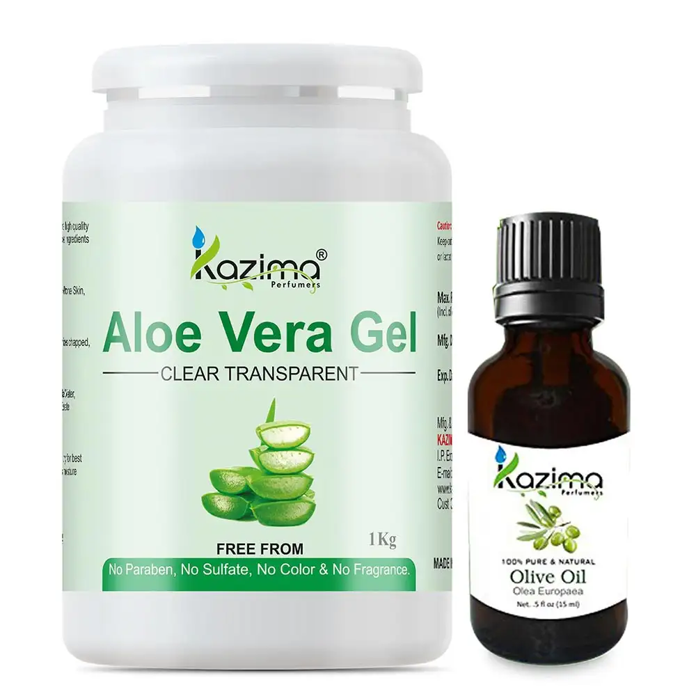 Kazima Aloe Vera Gel 1 kg & Olive Oil 15 ml Combo,  2 Piece(s)/Pack  All Skin Type