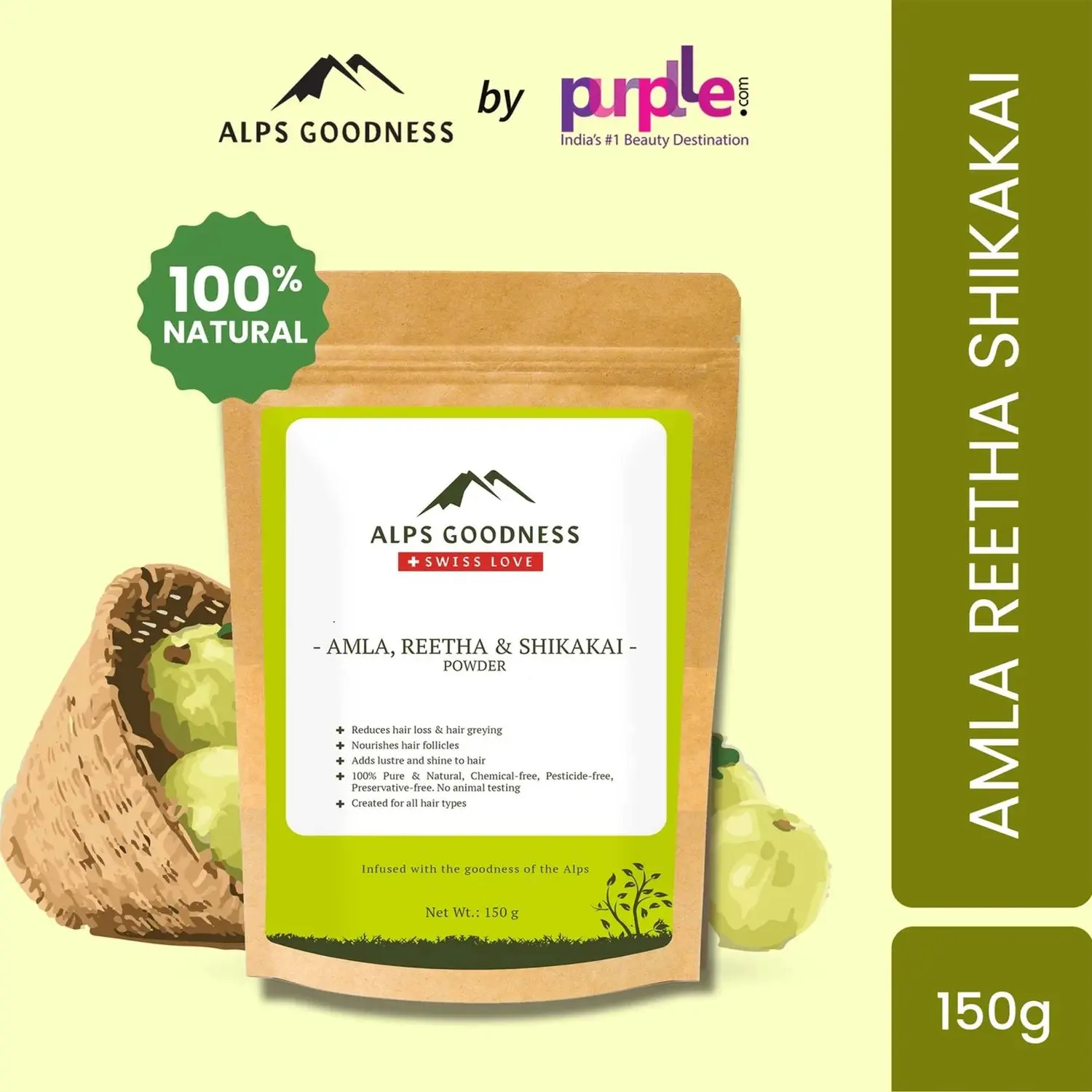 Alps Goodness Amla Reetha & Shikakai Powder 150 gm| 100% Natural Powder | No Chemicals, No Preservatives, No Pesticides | Promotes Hair Growth| Hair Mask | Strenghtens Hair | For silky smooth hair