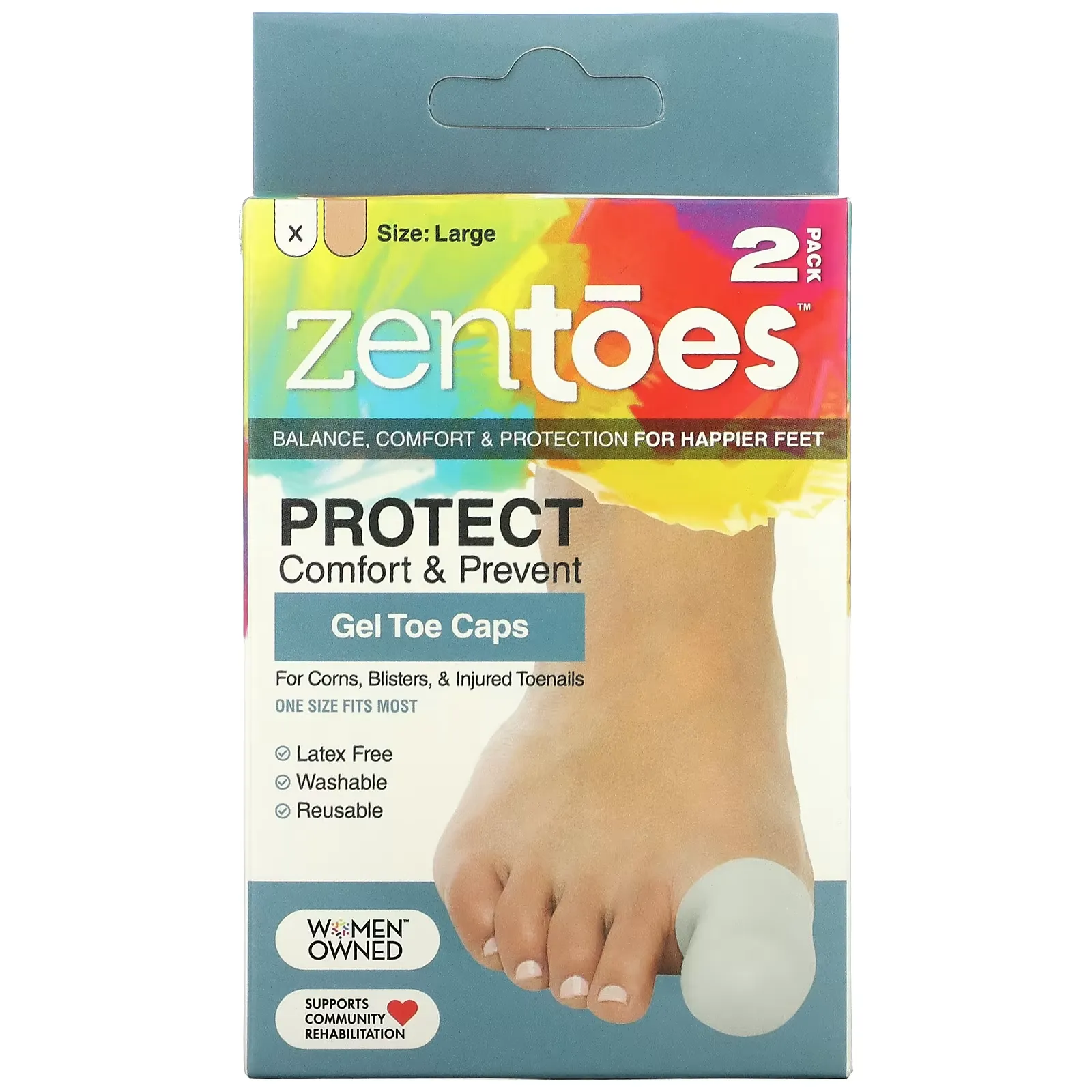 Gel Toe Caps, Large, Grey, 2 Pack