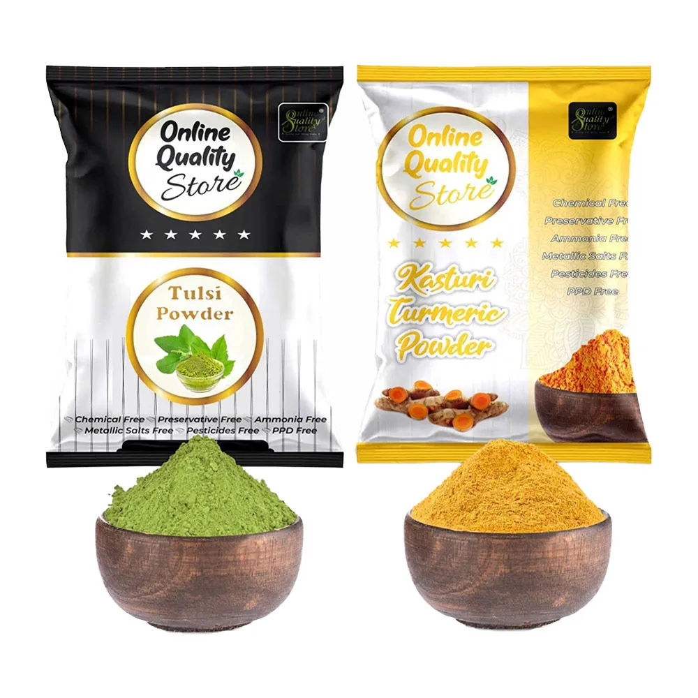 Online Quality Store Tulsi Powder & Kasturi Turmeric Powder Anti Acne Face Pack