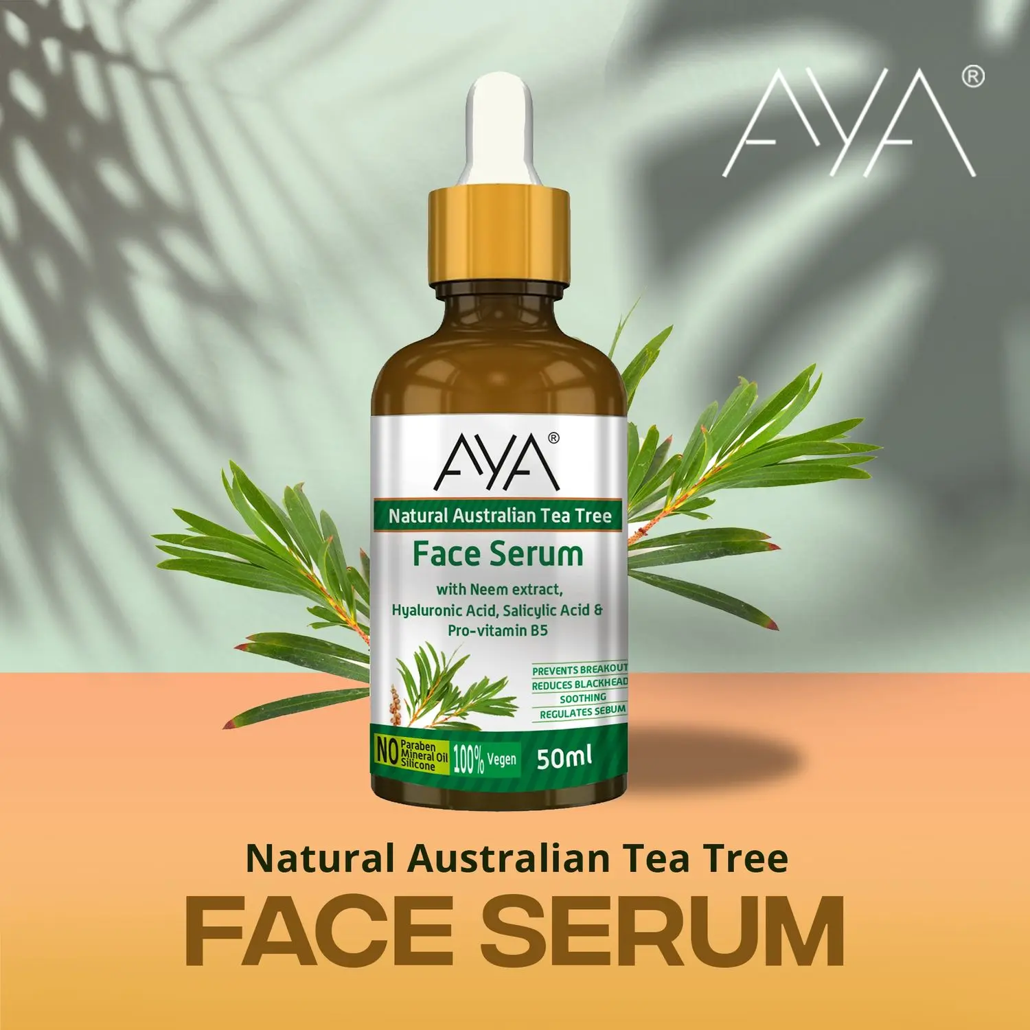 AYA Australian Tea Tree Face Serum (50 ml) | Prevents Break outs, Reduce Blackheads and Soothing | No Paraben, No Silicone, No Mineral Oil