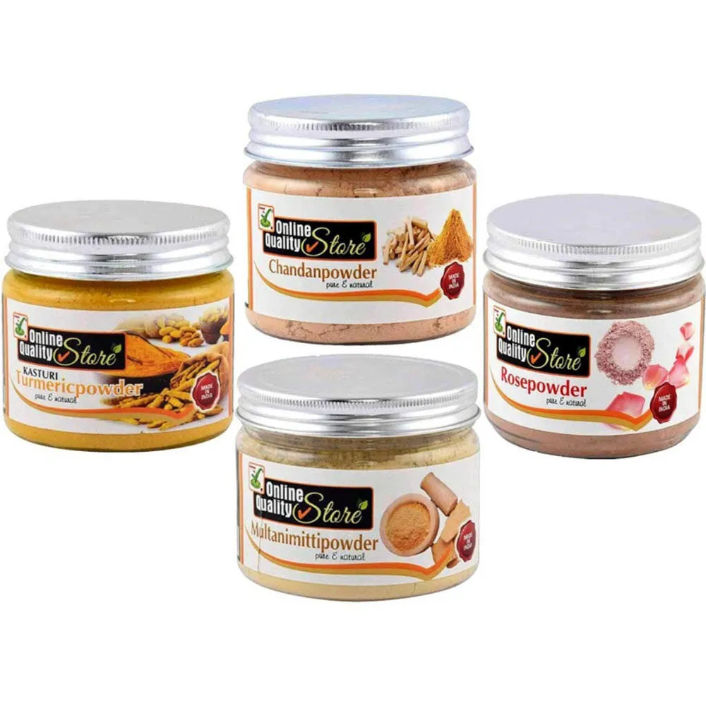 Online Quality Store Multanimitti Powder, Chandan, Kasturi Turmeric & Rose Powder for Hair & Skin