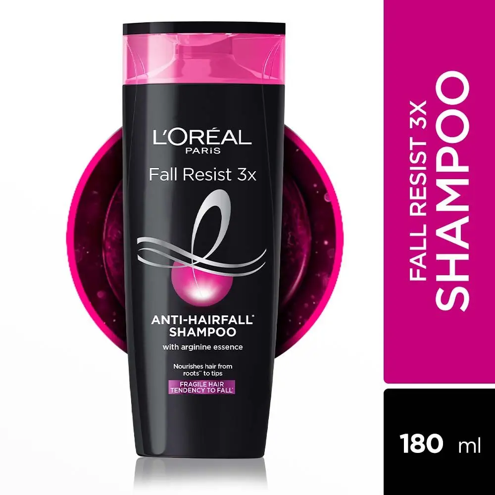 L'Oreal Paris Anti-Hair Fall Shampoo, Reinforcing & Nourishing for Hair Growth, For Thinning & Hair Loss, With Arginine Essence and Salicylic Acid, Fall Resist 3X, 180 ml