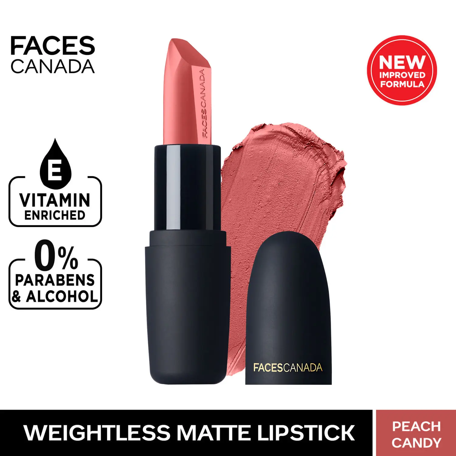 Faces Canada Weightless Matte Lipstick |Jojoba & Almond Oil | Highly pigmented | Smooth One Stroke Color | Keeps Lips Moisturized | Peach Candy 4.5 g