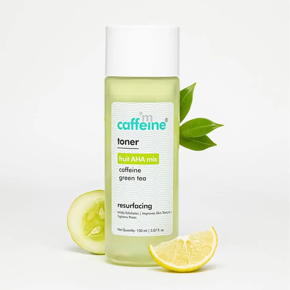 mCaffeine Fruit-AHA Mix & Green Tea Toner to Mildly Exfoliate, Improve Skin Texture & Tighten Pores | Glowing Skin in 1 Use | Alcohol-Free - 150 ml