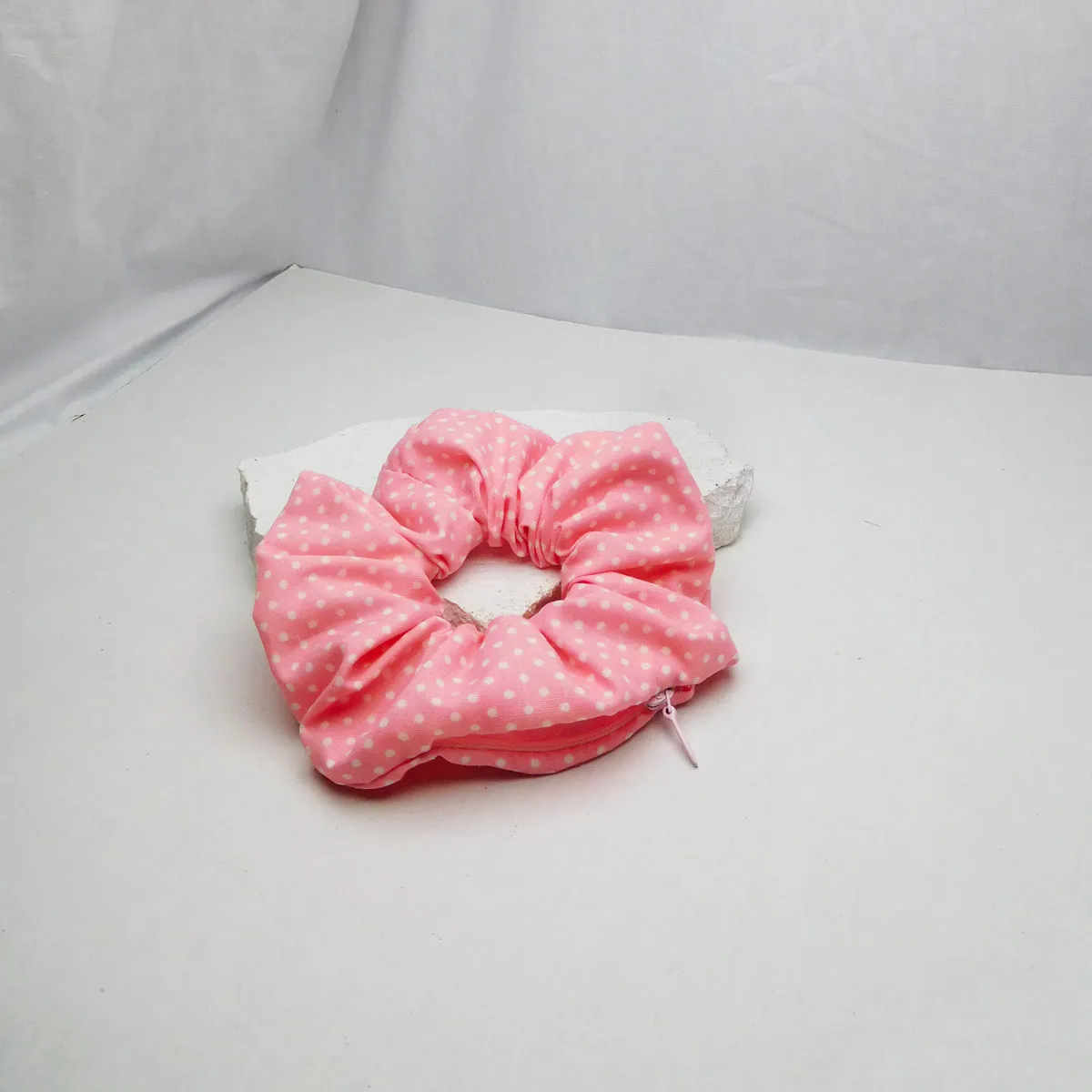 Soho Boho Studio Pink Polka Dot Zipper Scrunchie