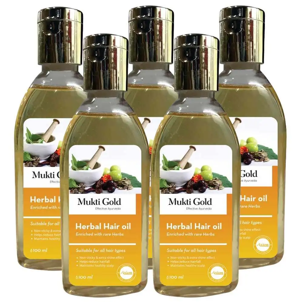 Axiom Mukti Gold Herbal Hair Oil,  100 ml  for All Hair Types Pack of 5