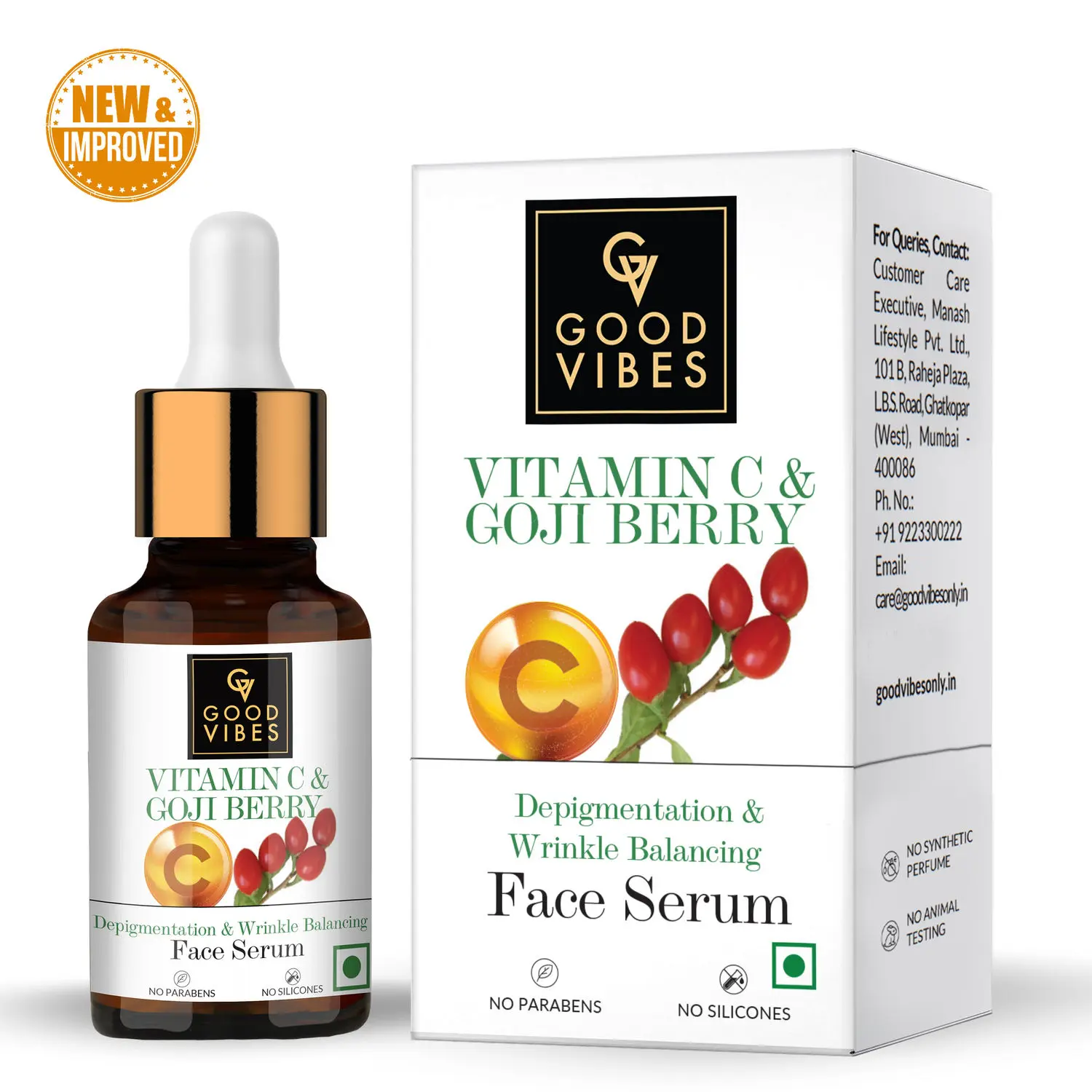 Good Vibes Vitamin C & Goji Berry Depigmentation & Wrinkle Balancing Face Serum | Lightening | With Aloe Vera | No Parabens, No Sulphates (10 ml)