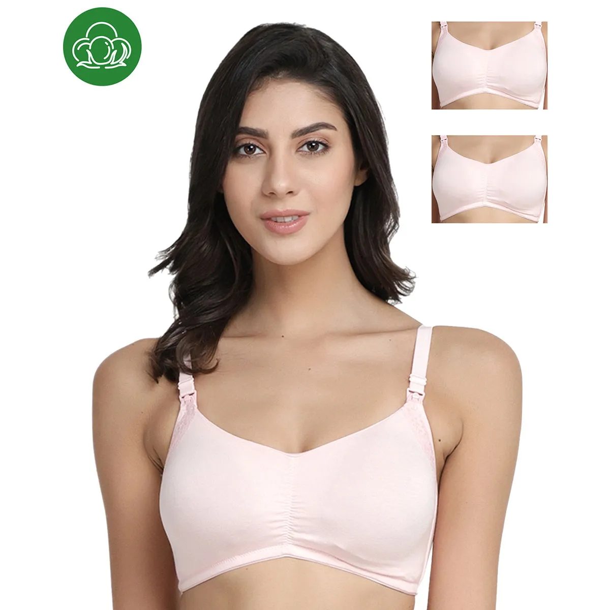 Inner Sense Organic Antimicrobial Soft Feeding Bra with Removable Pads Pack of 3 - Pink