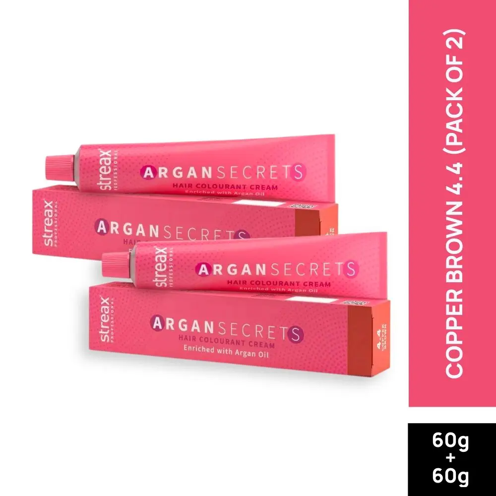 Streax Professional Argan Secret Hair Colourant Cream - Copper Brown 4.4 (60 g) (Pack of 2)