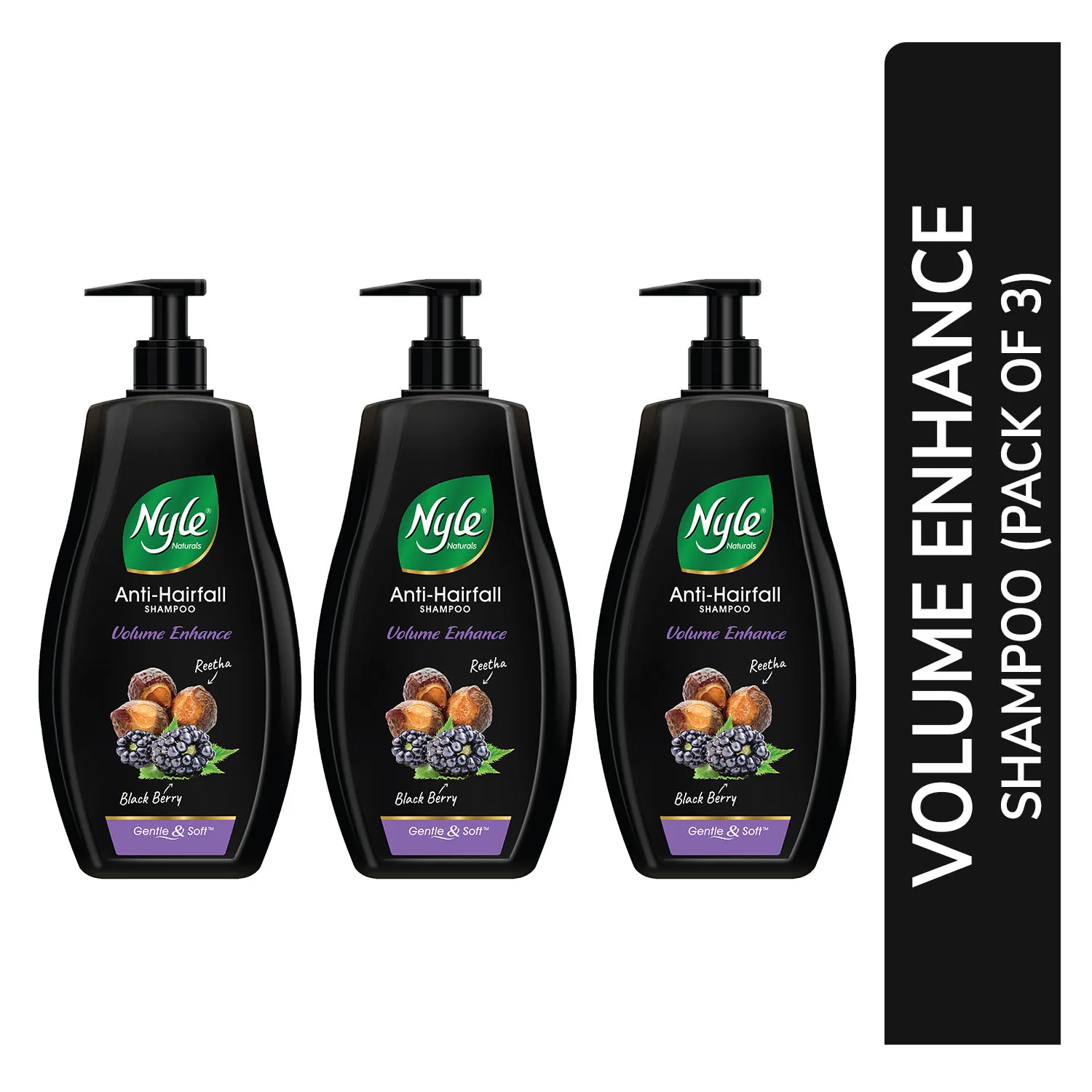 Nyle Naturals Volume Enhance Anti Hairfall Shampoo with Reetha & Blackberry - Pack of 3