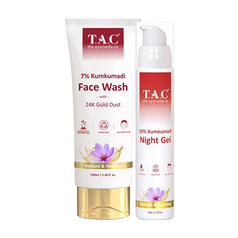 TAC - The Ayurveda Co. 7% Kumkumadi Face Wash & 10% Kumkumadi Night Gel For Youthful Skin