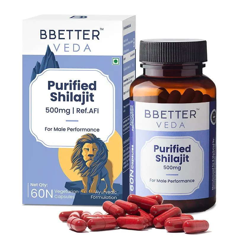 BBETTER Veda Purified Shilajit 500mg Veg Capsules