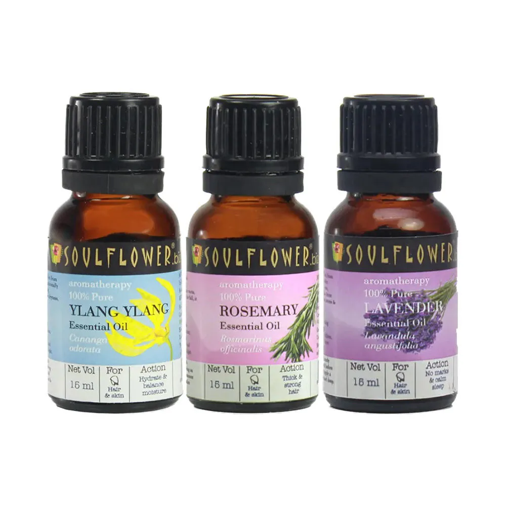 Soulflower Essential Oil Rosemary Lavender & Ylang Ylang Oil Combo