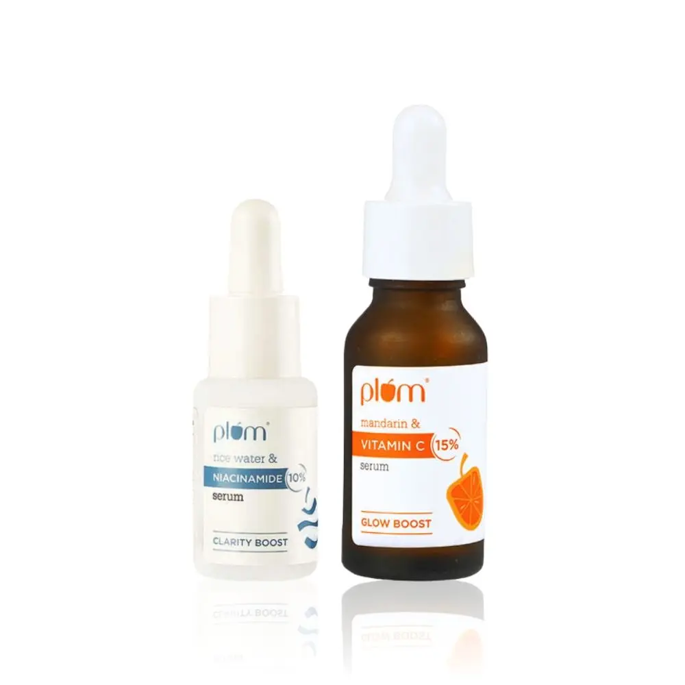 Plum Glow & Clarify Serum Combo - 15% Vitamin C Face Serum + 10% Niacinamide Face Serum