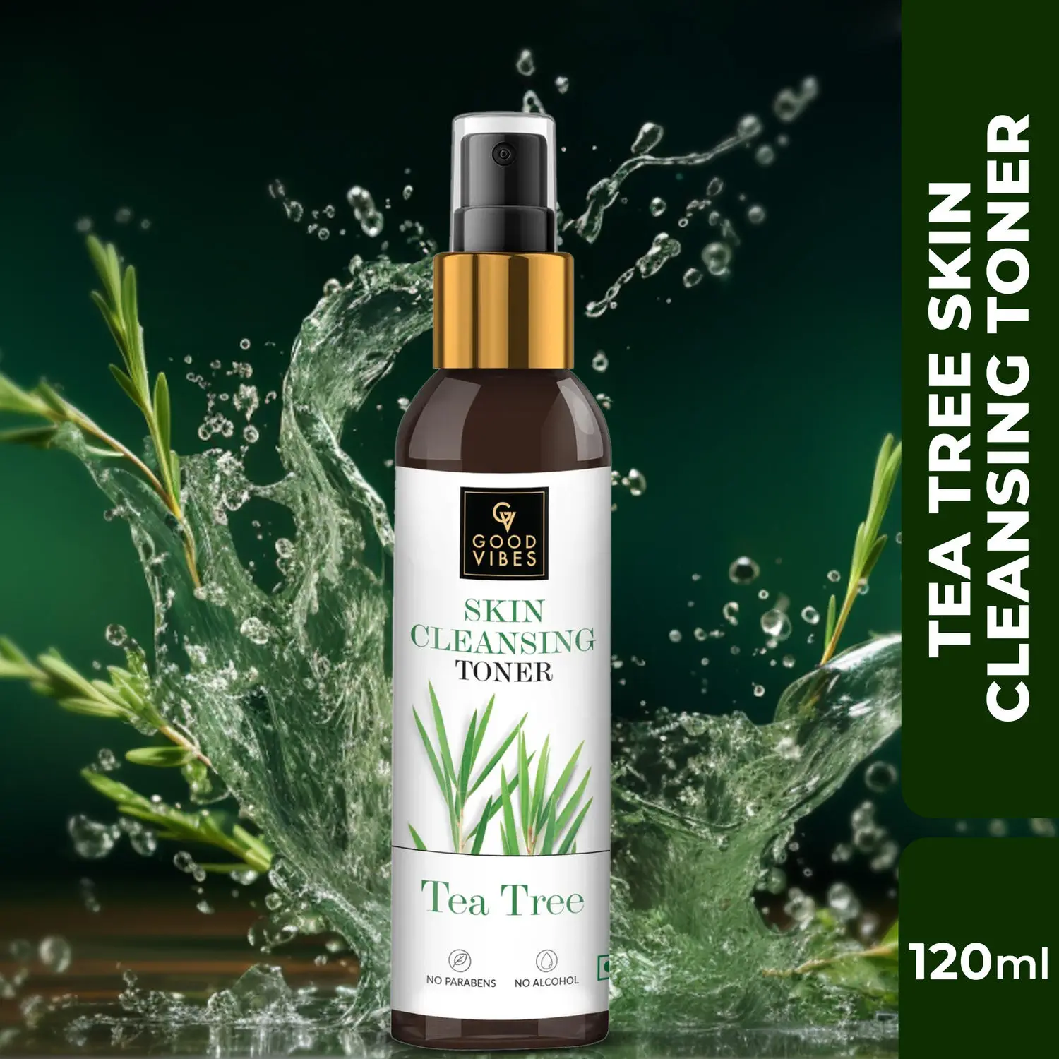 Good Vibes Tea Tree Cleansing Toner | Hydrating, Anti-Acne, Removes Excess Oil | With Green Tea | No Alcohol, No Parabens, No Sulphates, No Mineral Oil (120 ml)