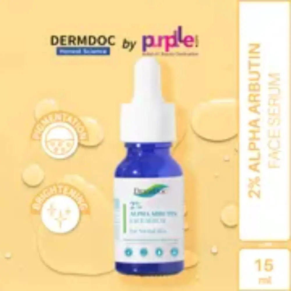 DermDoc by Purplle 2% Alpha Arbutin Face Serum | Lightweight, Non Sticky, Absorbs Quickly, Treats Hyperpigmentation | For Normal Skin | Paraben Free, Silicone Free, Mineral Oil Free, Fragrance Free, Color Free, Sulfate Free (15ml) 15 ml