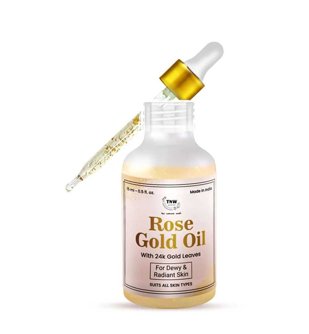 TNW - The Natural Wash Rose Gold Oil with 24 Gold Leaves for Dewy and Radiant Skin | Chemical-Free Face Oil | Lightweight & Non-Sticky Face Oil