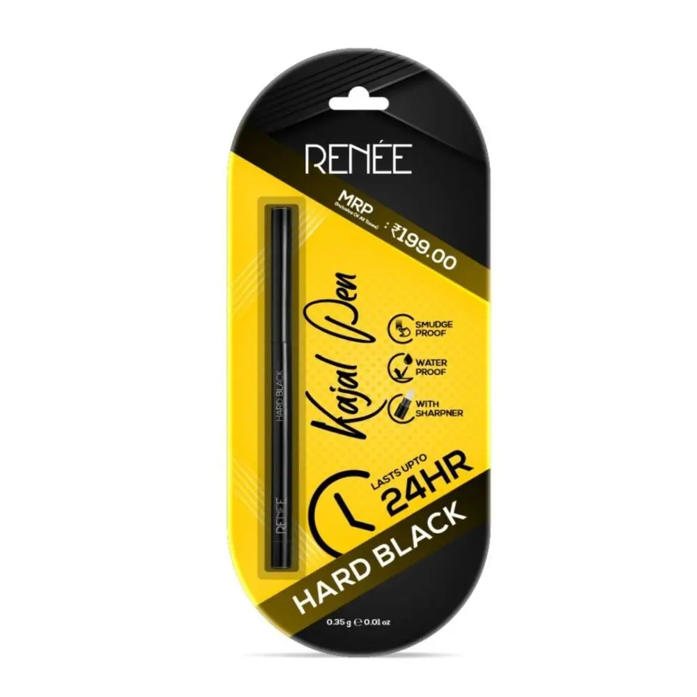 RENEE Hard Black Kajal Pen with Sharpener, 0.35gm