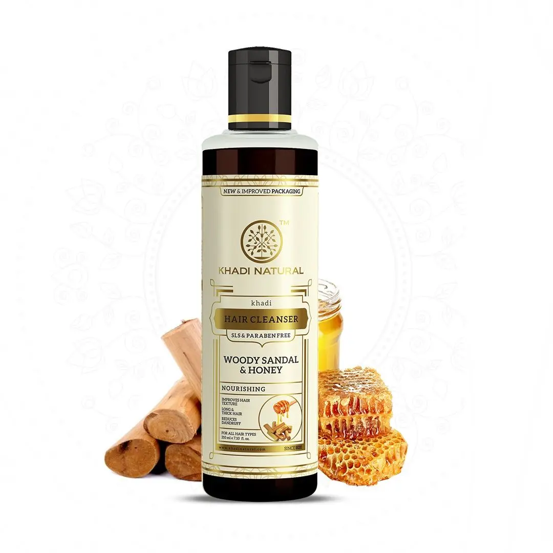 Khadi Natural Woody Sandal and Honey Hair Cleanser | SLS and Paraben Free - (210ml)