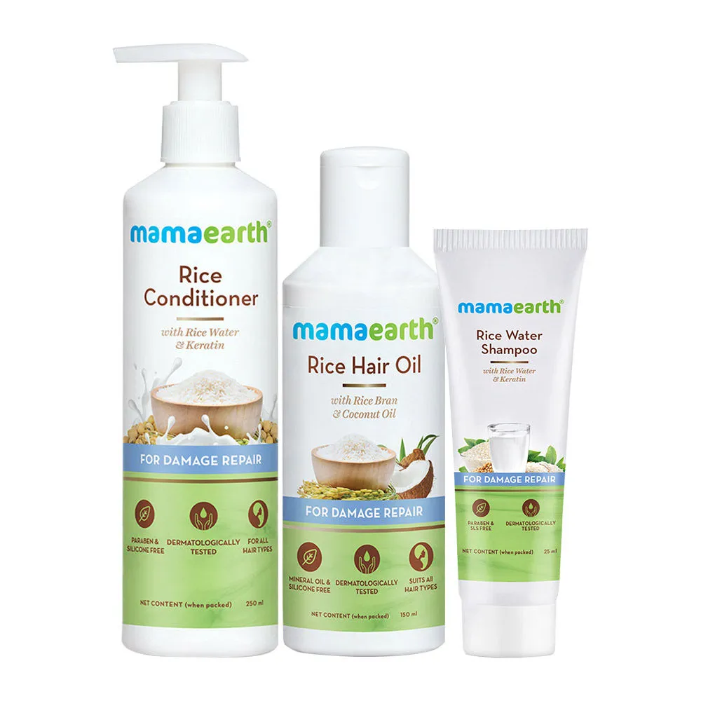 Mamaearth Rice Hair Oil & Rice Water Conditioner With Free Rice Water Shampoo