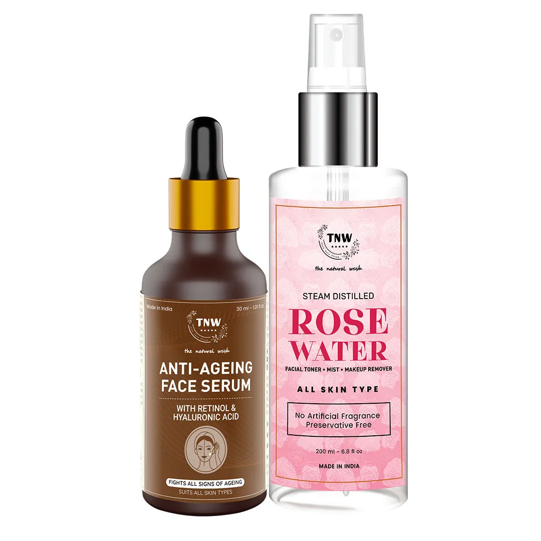 TNW The Natural Wash Anti Ageing Serum With Hyaluronic Acid & Rose Water Spray Face Toner For Complete Face Care