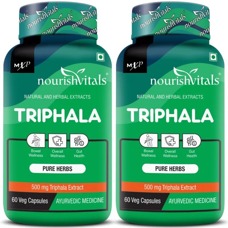 NourishVitals Triphala Pure Herbs, 500 mg Triphala Extract Veg Capsules