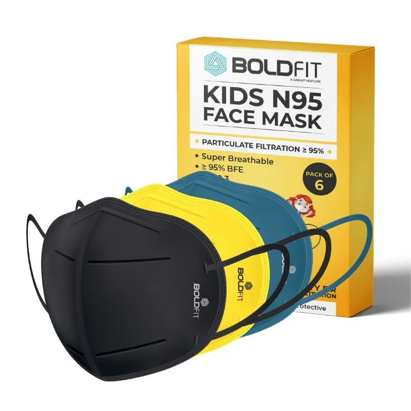 Boldfit N95 Mask For Kids For Boys & Girls - Pack Of 6 (Black,blue,yellow)