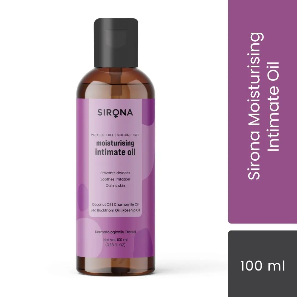 Sirona Moisturising Intimate Oil for Men and Women - 100 ml | Prevents Dryness, Soothes Irritation & Calms Skin | With Coconut Oil, Chamomile Oil, Sea Buckthorn Oil & Rosehip Oil | Non-Sticky | BPA Free