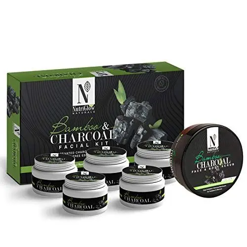 NutriGlow NATURAL'S Bamboo & Charcoal Facial Kit (260gm) & Face & Body Scrub (200gm) For Deep Exfoliation