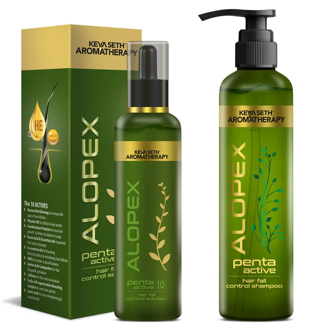 Keya Seth Aromatherapy Alopex Penta Active Hair Growth & Hair Fall Control Solution + Shampoo