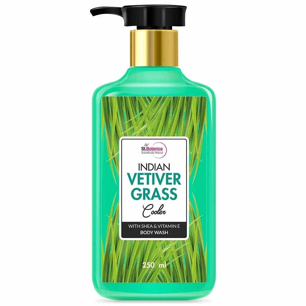 St.Botanica Indian Vetiver Grass Cooler With Shea & Vitamin E Body Wash,  250 ml  for All Skin Type