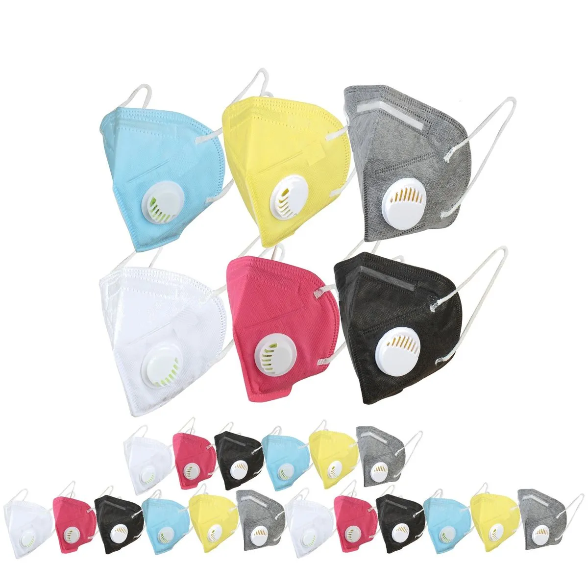 OOMPH Pack Of 24 Kn95 Anti-pollution Reusable 5 Layer Mask Color: White Black Blue Grey Yellow Pink