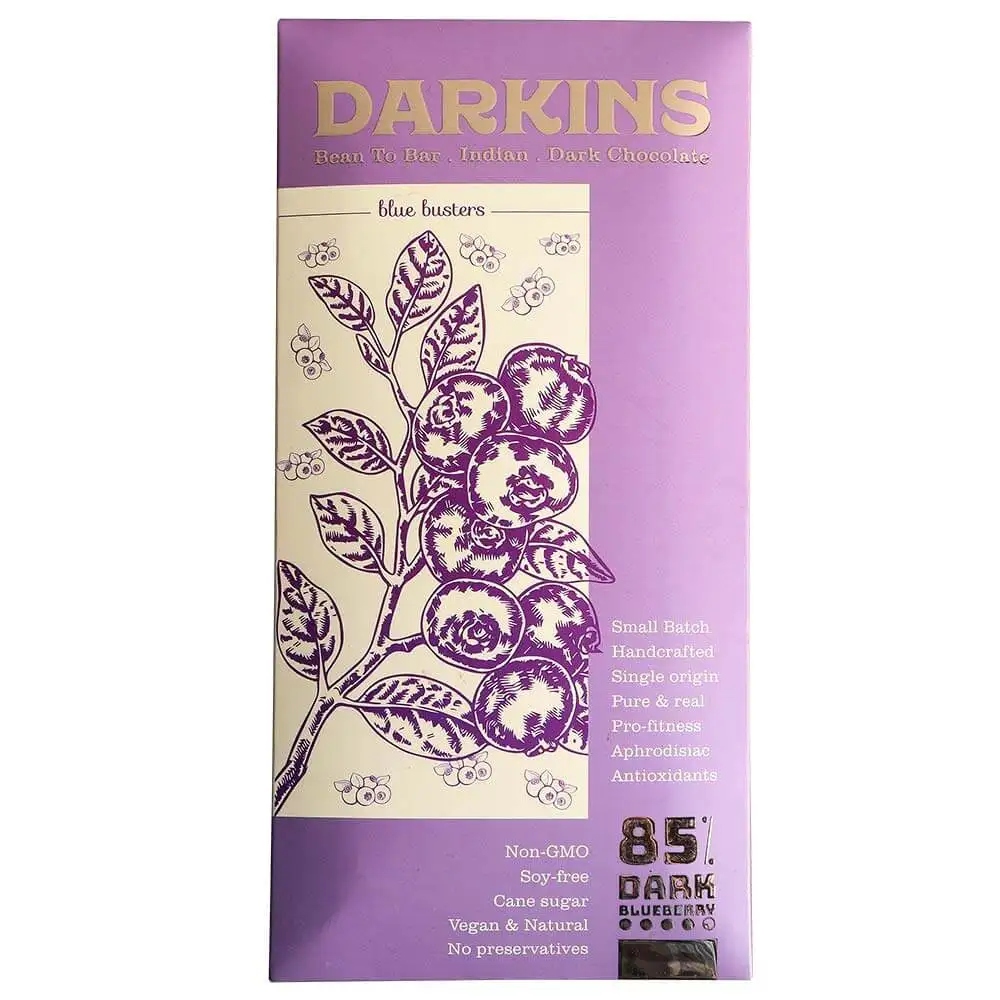 Darkins 85% Dark Chocolate (8.9g Protein),  1 bar(s)  Blueberry