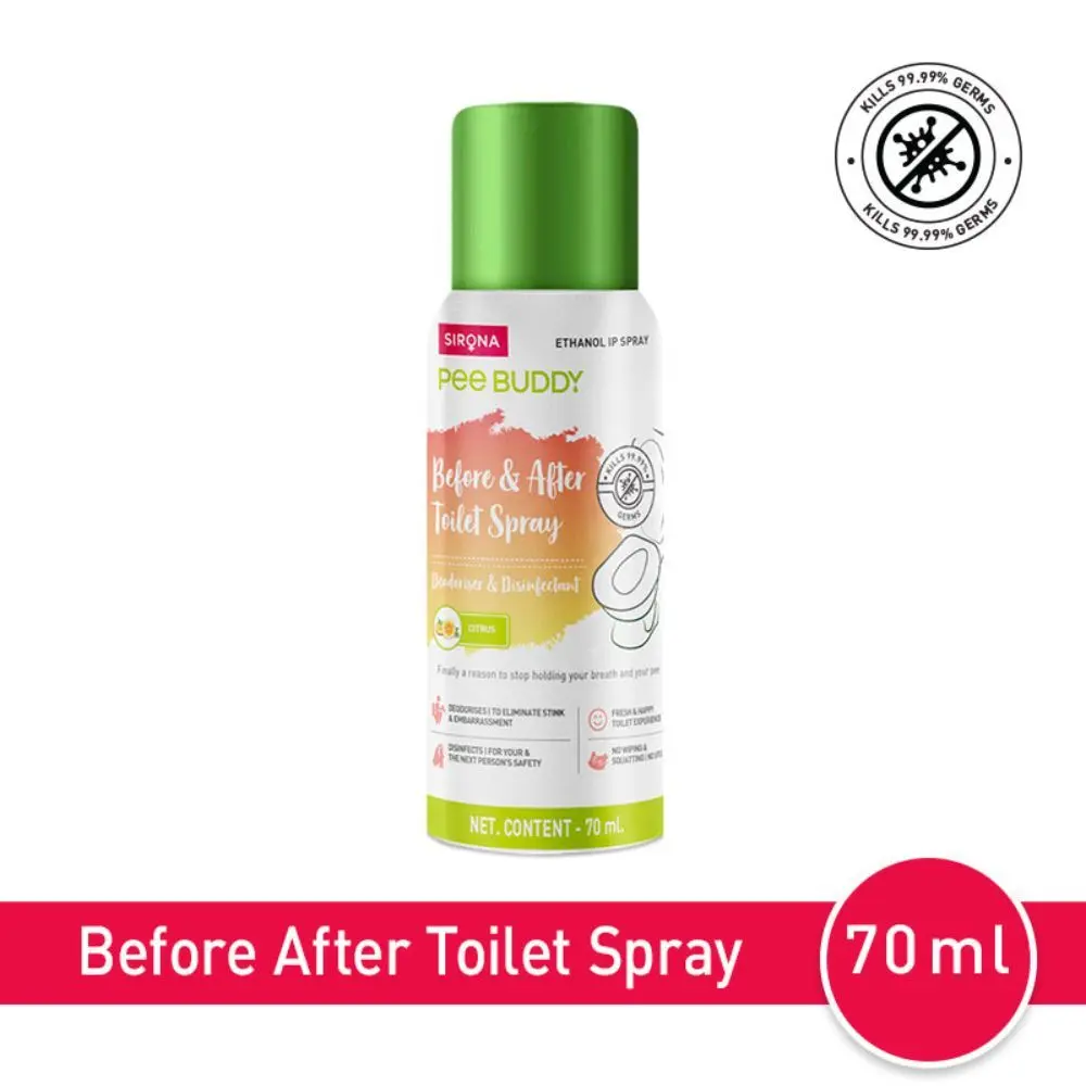 PeeBuddy Citrus Toilet Seat Sanitizer Spray (70ml), Before & After Toilet Deodorizer & Disinfectant