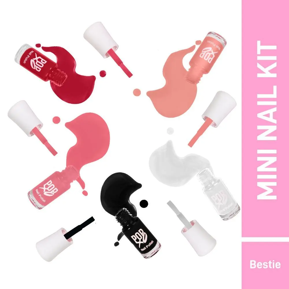 MyGlamm POPXO MINI NAIL KIT - BESTIE-Pretty Peach, Old S-cool, Cherry-ish You, Midnight Bae, Buddy Forever (15 ml)