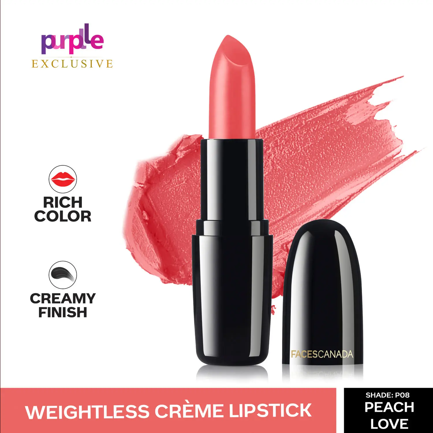 Faces Canada Weightless Creme Finish Lipstick Peach Love P08 (4 g) - Exclusively on Purplle