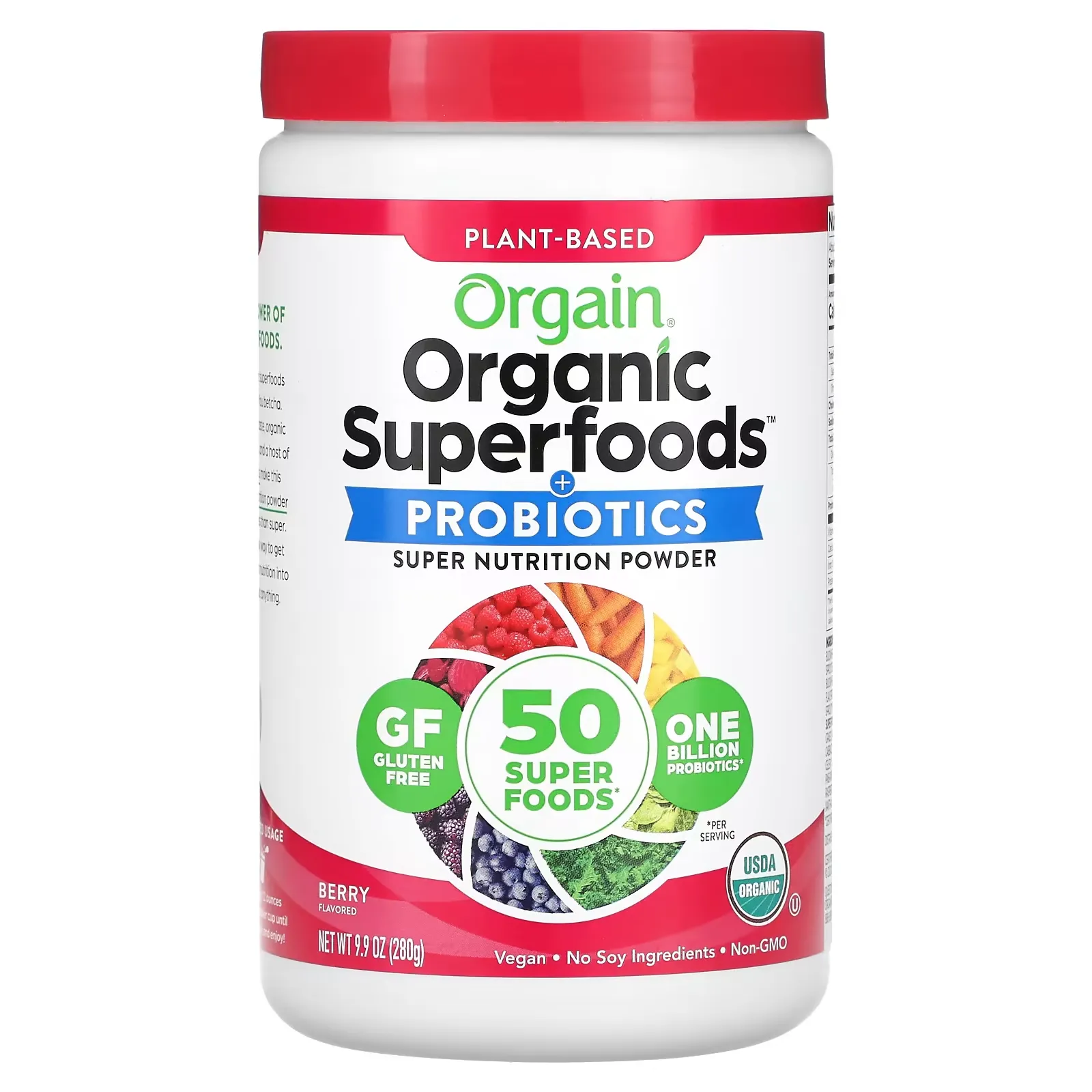 Organic Superfoods + Probiotics Super Nutrition Powder, Berry, 9.9 oz (280 g)