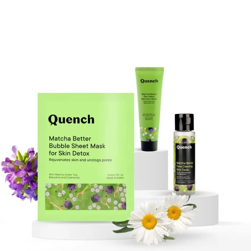 Quench Matcha Better Skin Detox Kit, Skin Detox Face Wash, Bubble Sheet Mask, Pore Clearing Tonic