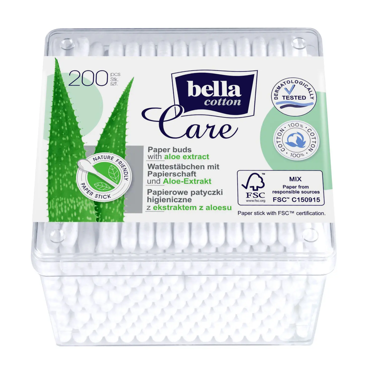 Bella Cotton Buds With Aloe Vera Extract Plastic Box 200 Pcs