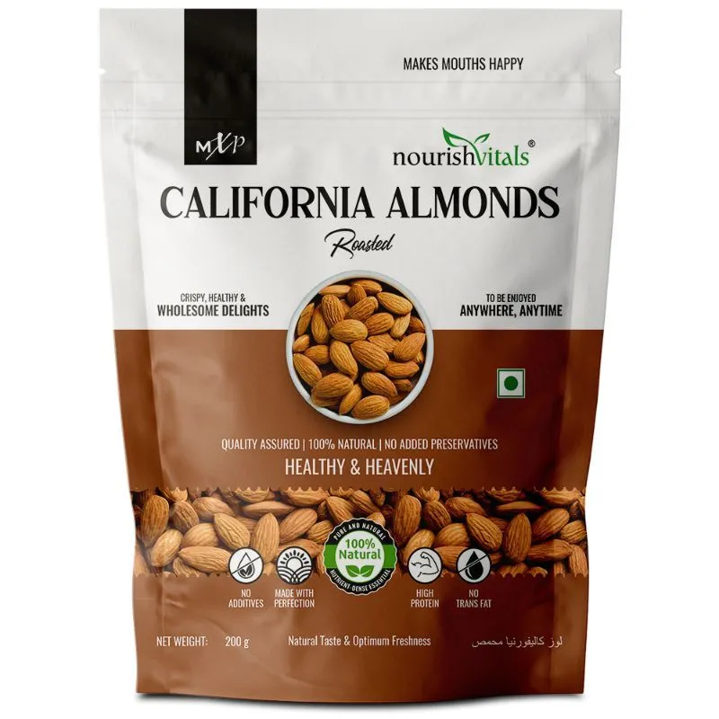 Nourish Vitals California Roasted Almonds, Superior Quality, No Added Oil