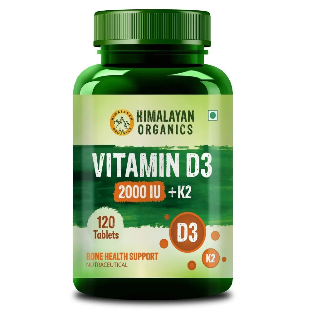 Himalayan Organics Vitamin D3 2000 IU Supplement + Vitamin K2 as Mk7 | Supports Stronger Immunity & Bone & Heart Health - 120 Veg Tablets