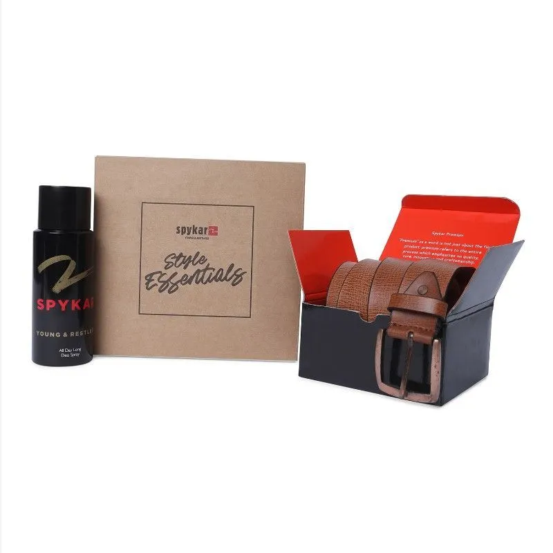 Spykar Men Black Young & Restless Deo Spray & Tan Belt (l) - Gift Box 2