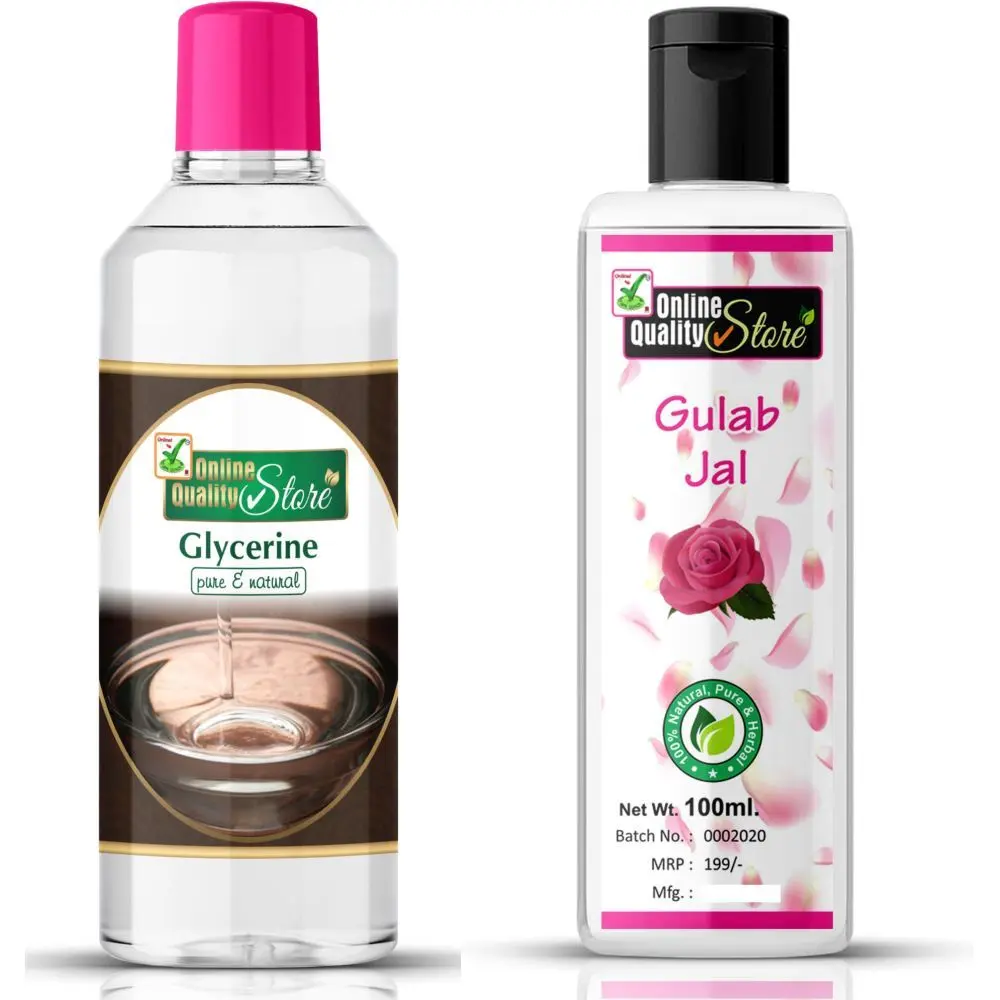 Online Quality Store Rose Water Gulab Jal Natural_100ml + Glycerin_200g - Rose Water and Glycerin for Face - Rosewater Facial Toner and Moisturizer for Skin {Glycerin200rosewater100}