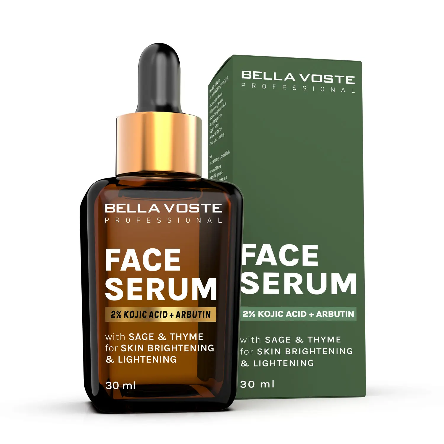 Bella voste Professional 2% KOJIC ACID + ARBUTIN Face Serum with SAGE & THYME for SKIN BRIGHTENING & LIGHTENING