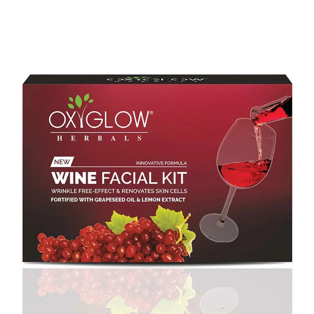 OxyGlow Herbals Wine Facial Kit 53 gm, All skin, Wrinkle free effect & Renovates skin cells