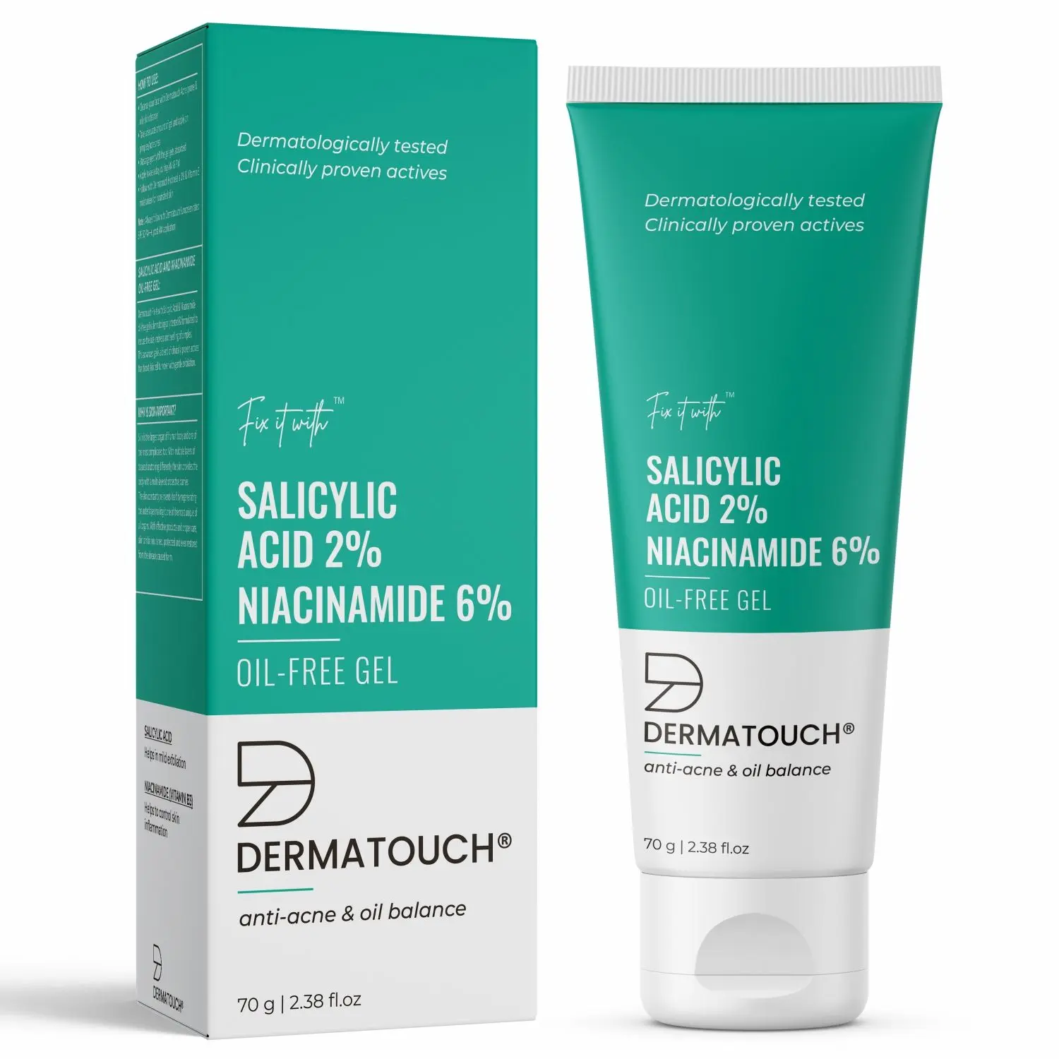 DERMATOUCH Salicylic Acid 2% Niacinamide 6% Anti-Acne Oil-Free Gel - 70G