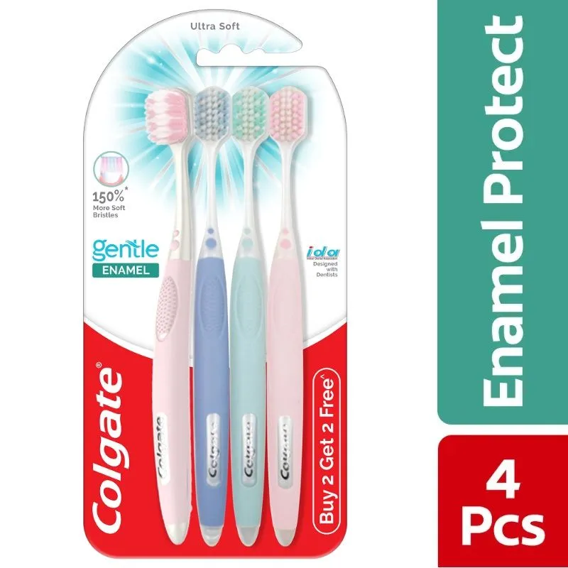 Colgate Gentle Enamel Ultra Soft Toothbrush, 4 Pcs (Buy2 Get 2), Soft Bristles for Enamel Care