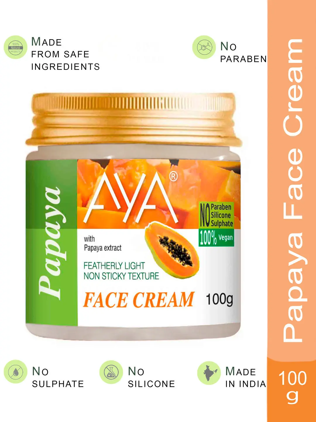 AYA Papaya Face Cream, 100 g | No Paraben, No Silicone, No Sulphate