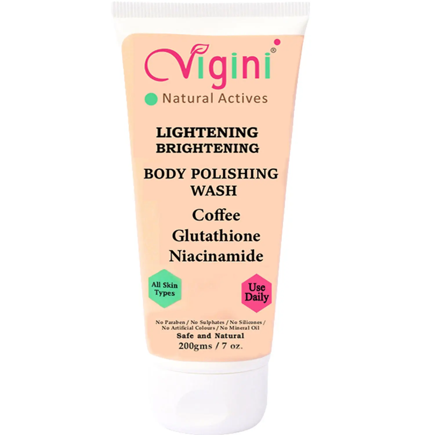 Vigini Body Whitening Lightening Brightening Polishing Scrub Shower Gel Wash Men Women Glowing Skin Tightening Moisturizing De Tan Remover Exfoliating Soap Free Glutathione, Alpha Arbutin, Coffee Charcoal, Niacinamide 200 gm